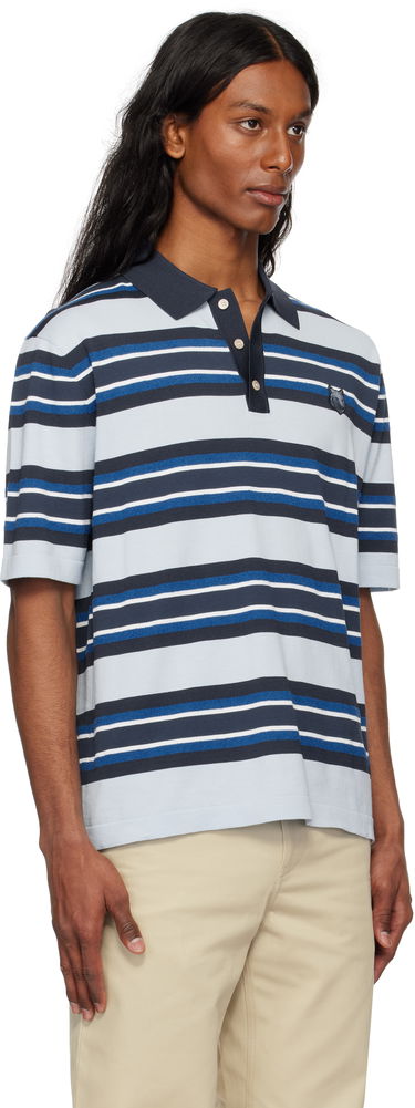 Поло тениска MAISON KITSUNÉ Maison Kitsuné Fine Gauge Striped Polo with Fox Head Patch Синьо | OM00201KT1119, 1