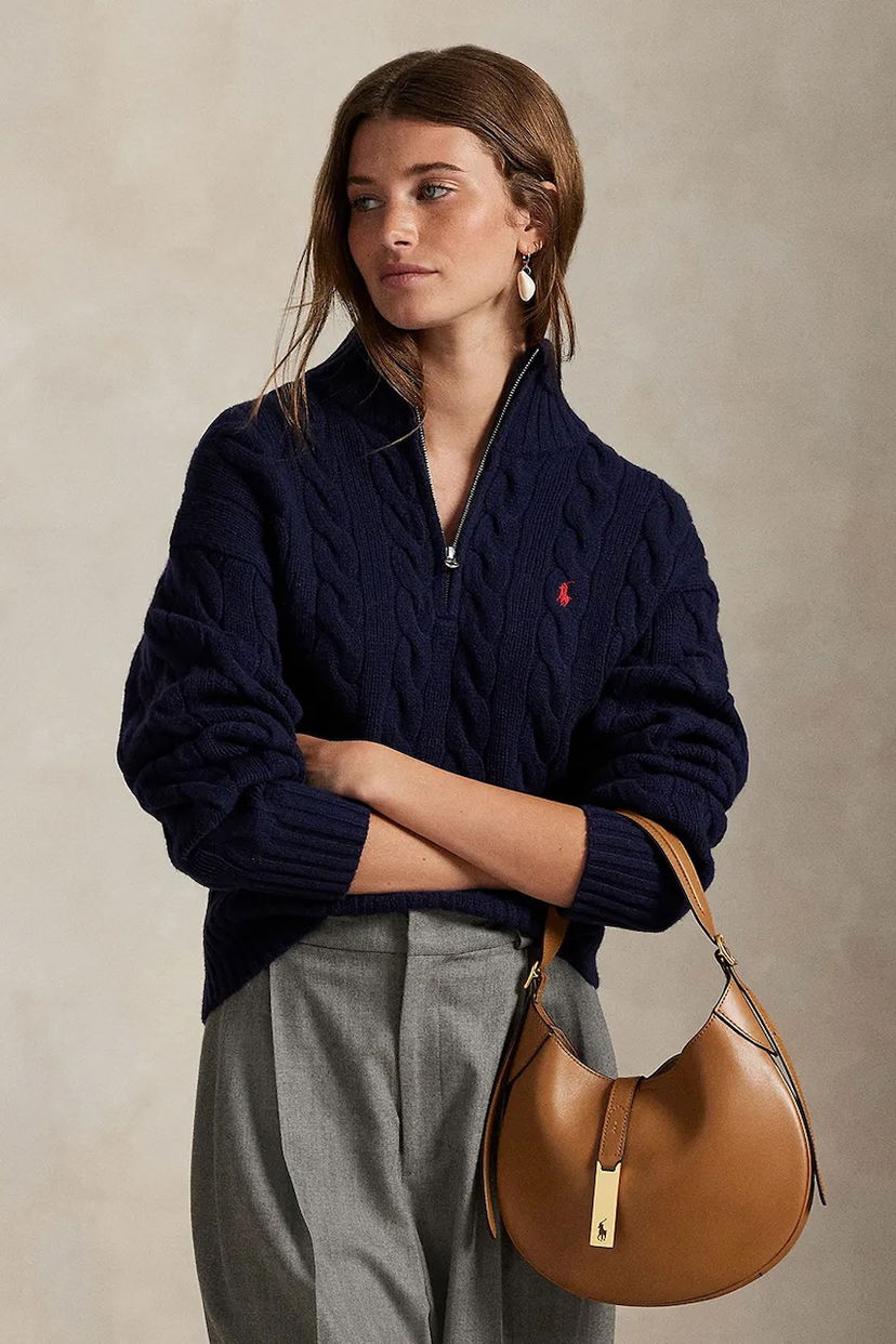 Пуловер Polo by Ralph Lauren Polo Ralph Lauren Cable-Knit Half-Zip Sweater Тъмно синьо | 211972130