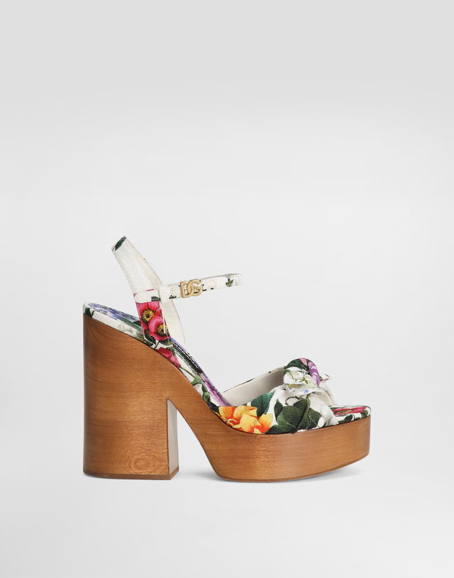Jacquard Floral Platform Sandals