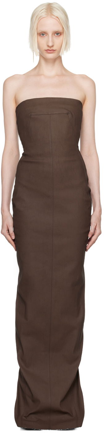 Pокля Rick Owens Khaki Porterville Bustier Denim Maxi Dress Кафяво | RP02D3524 SMT, 0