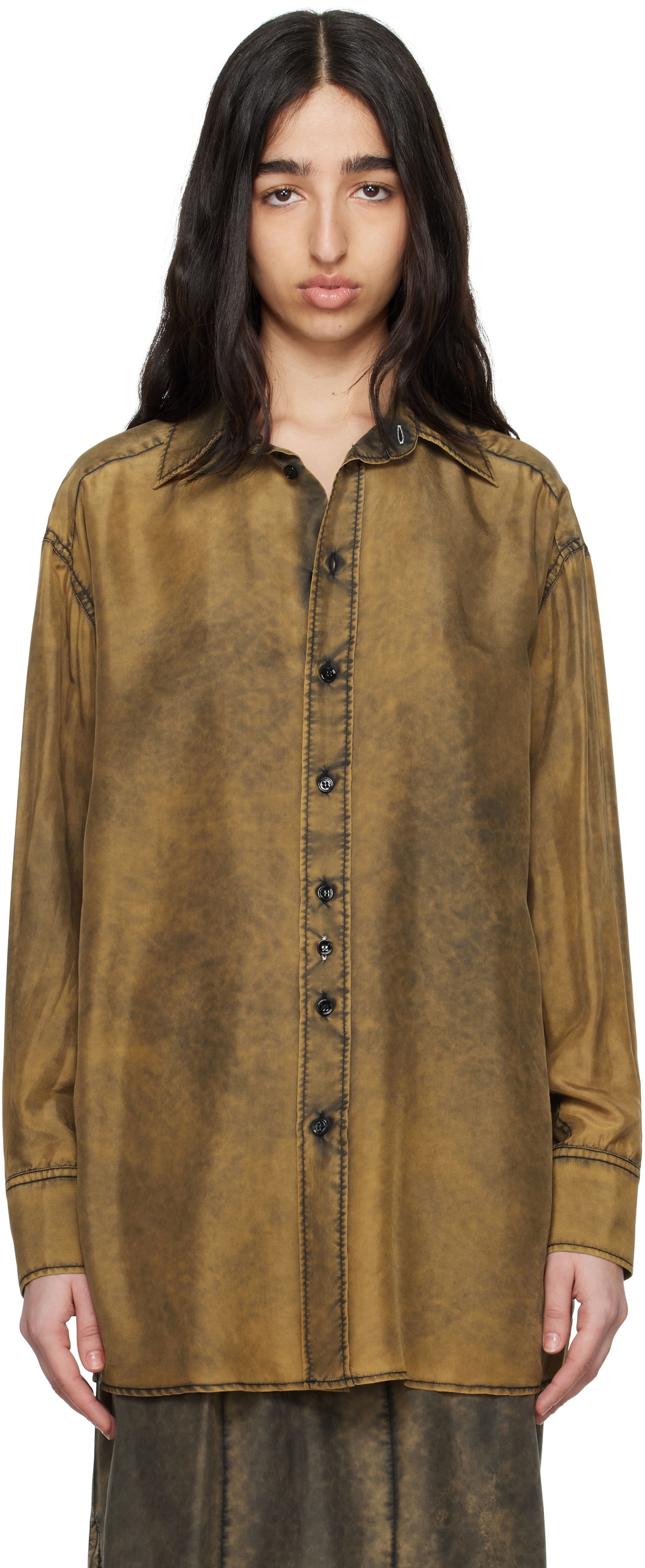 Риза Maison Margiela MM6 Maison Margiela Light Silk Shirt Кафяво | S52DT0046 M35244, 0