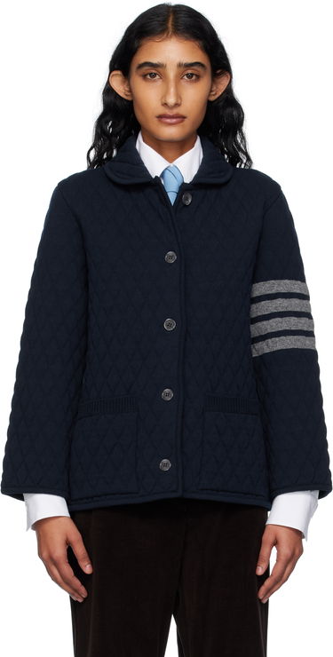 Яке Thom Browne Thom Browne Quilted Knit Merino Wool 4-Bar Work Jacket Тъмно синьо | FKJ117A-Y1029, 0