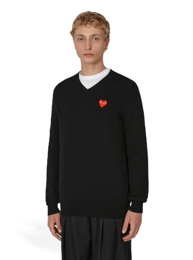 Пуловер Comme des Garçons Heart V-Neck Sweater Черно | P1N002 A