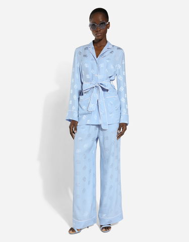 Пижама Dolce & Gabbana Silk Satin Jacquard Logo Pajama Pants Синьо | FTAMPTFJ1JOF3981, 1