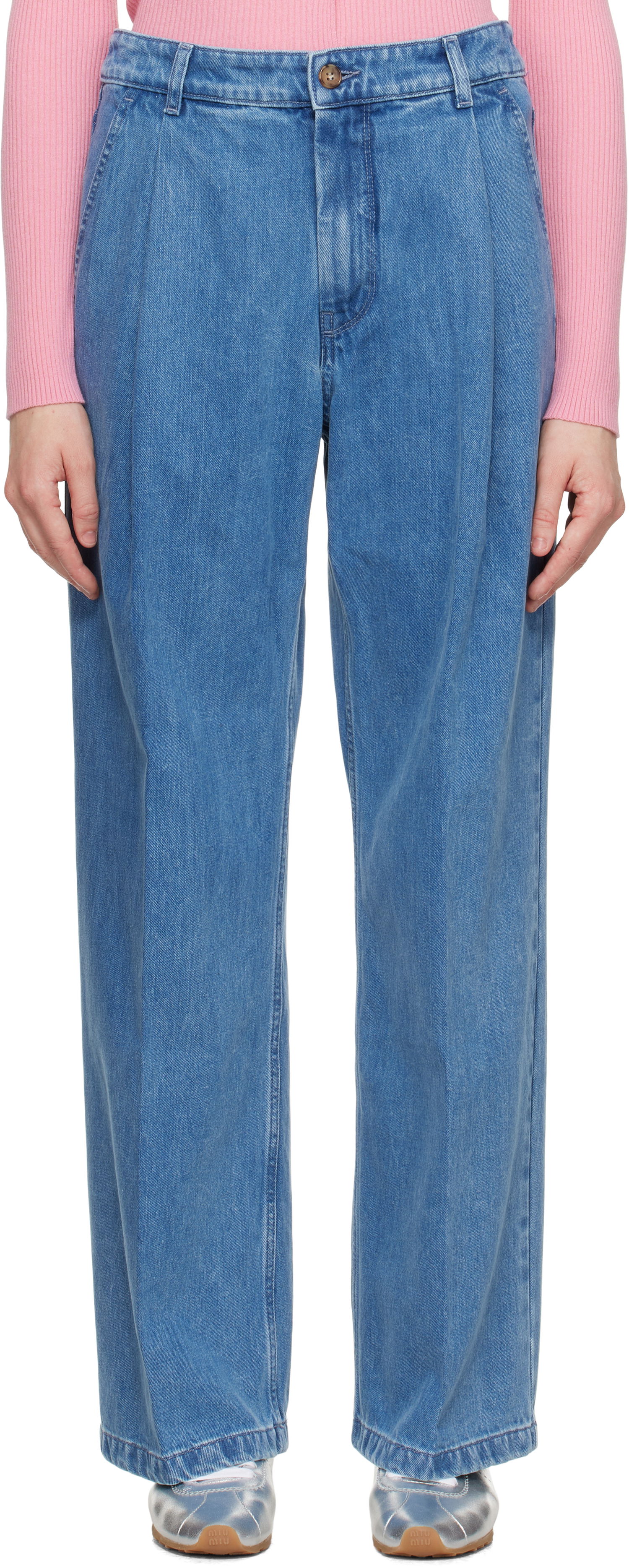 Дънки MAISON KITSUNÉ Maison Kitsuné Pleated Denim Jeans Синьо | OW01101WD4010, 0
