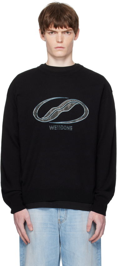 Пуловер We11done We11done Logo Rhinestone Knit Pullover Черно | WD-KO2-25-652-U-BK, 0