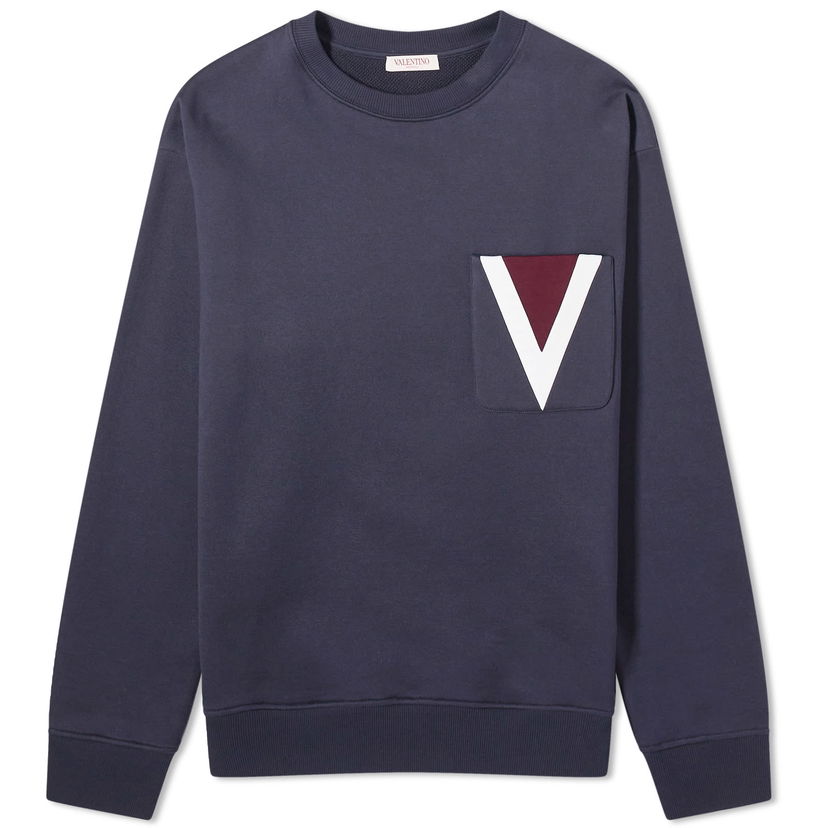 Пуловер Valentino Men's Large V Logo Crew Sweat Navy Тъмно синьо | 4V3MF26W9Y1-598