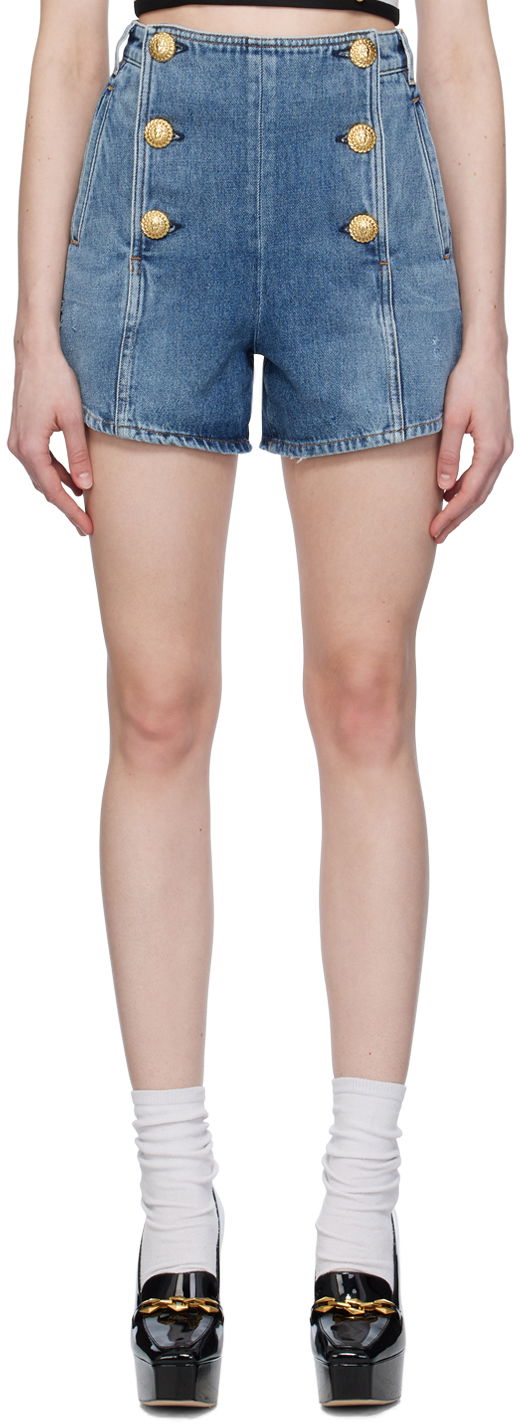 Къси панталони Balmain Buttoned Denim Shorts Синьо | CF0MA107DE32