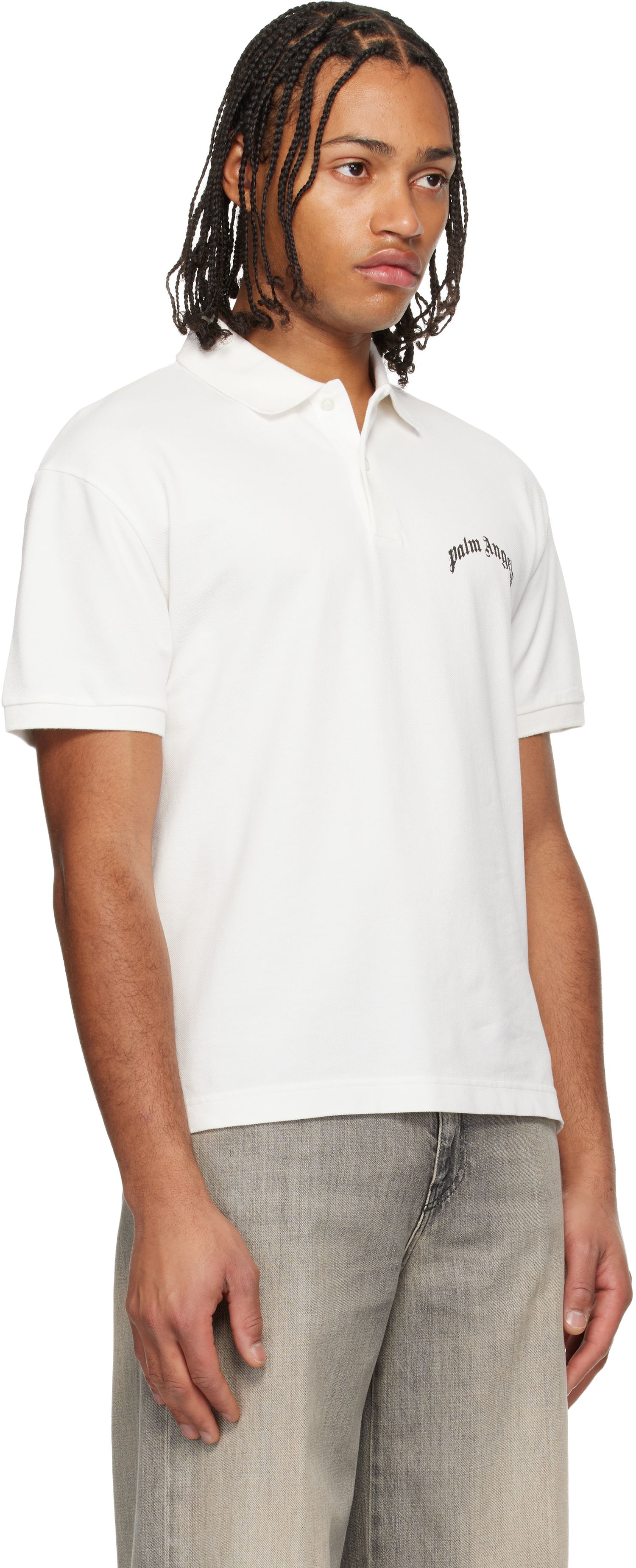 Поло тениска Palm Angels Curved Logo Polo Бяло | PMGB02AF25FAB0020310, 1