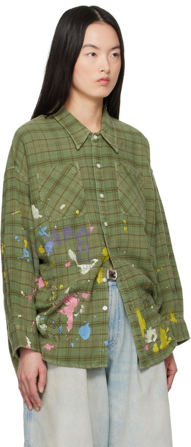Риза R13 R13 Drop Neck Paint Splatter Plaid Work Shirt Зелено | R13WR015-R526B, 1