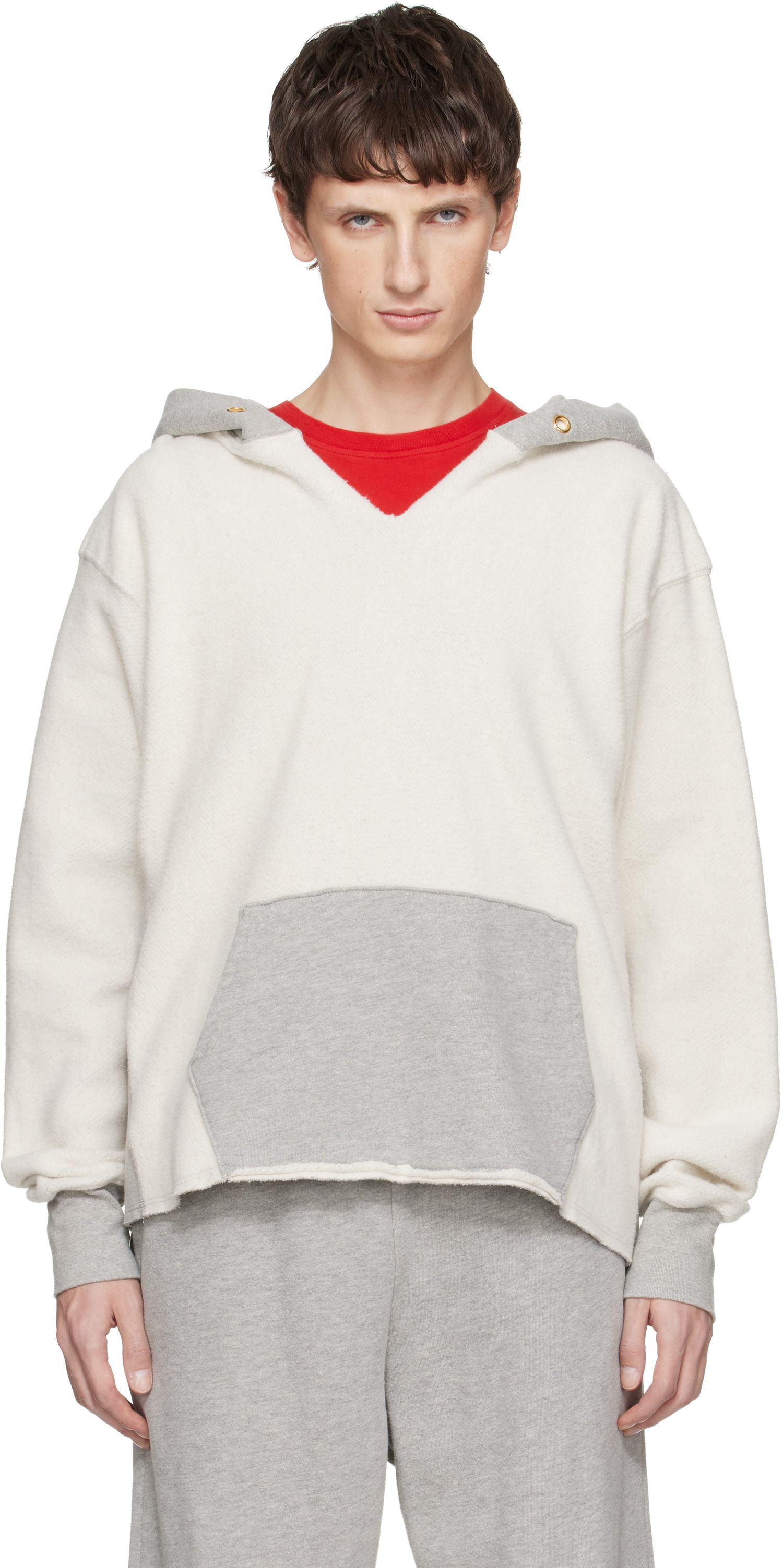 Суитчър LES TIEN Heavyweight Inside Out Raw Cropped Hoodie Бяло | CF-1150-IO, 0