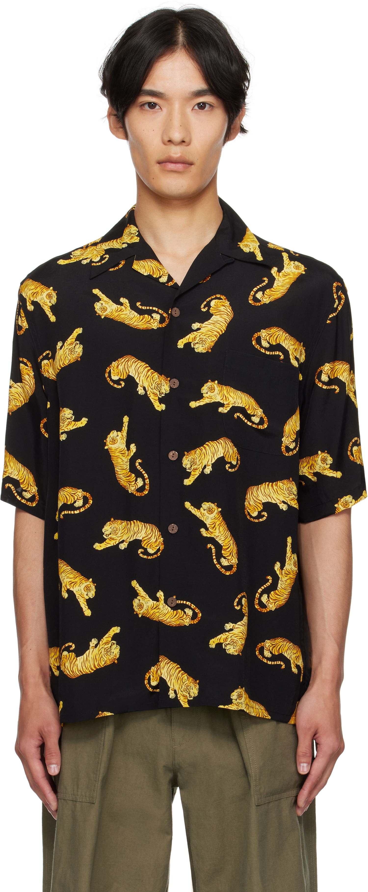Риза WACKO MARIA WACKO MARIA Tim Lehi Tiger Print Shirt Черно | 25SS-WMS-HI08, 0