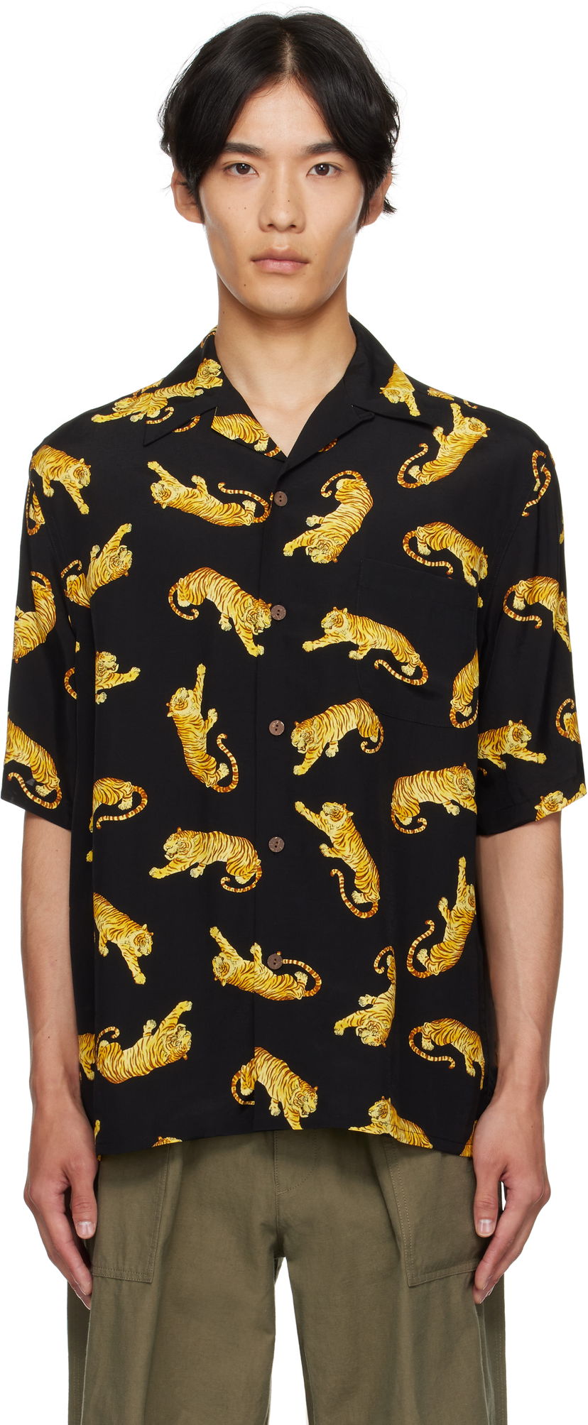 Риза WACKO MARIA WACKO MARIA Tim Lehi Tiger Print Shirt Черно | 25SS-WMS-HI08