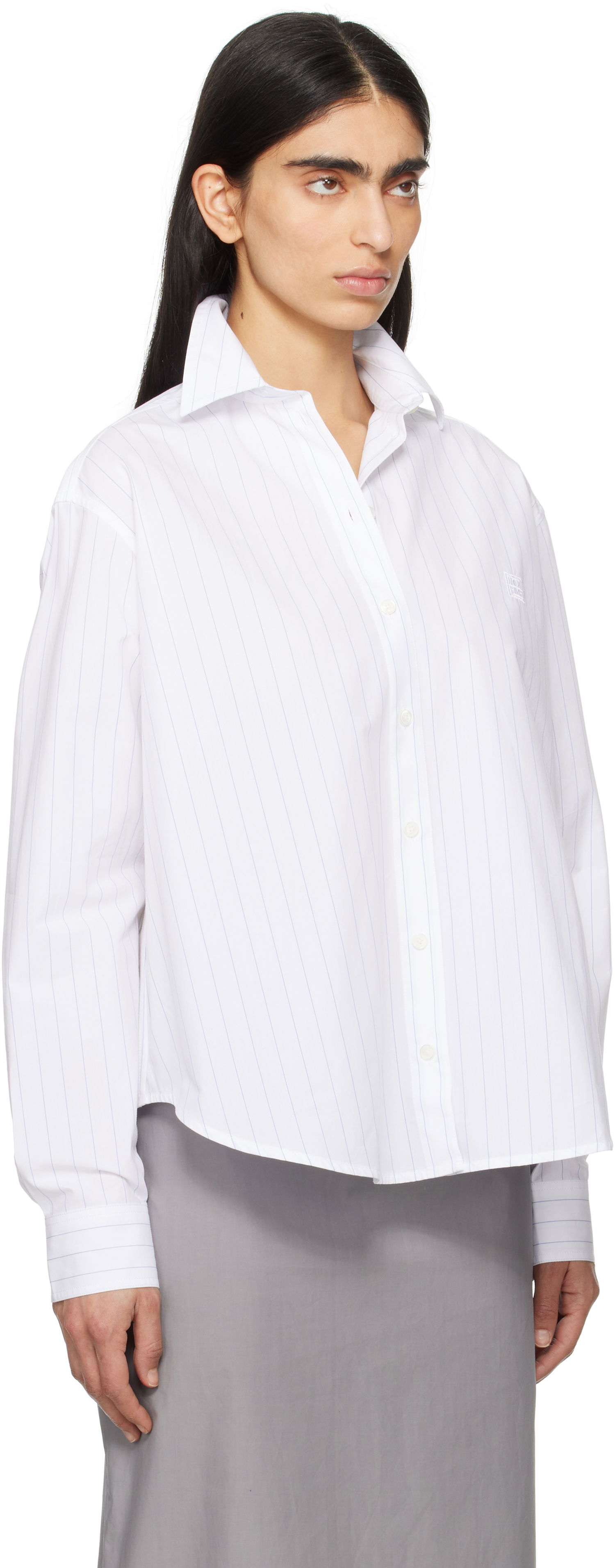 Риза TOTEME TOTEME Monogram Striped Cropped Shirt Бяло | 252-WRT0356-FB0076, 1
