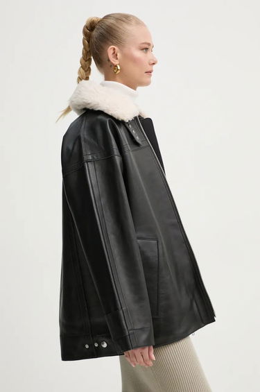 Яке STAND STUDIO Stand Studio Emelia Oversized Faux Leather Jacket with Faux Shearling Collar Черно | 62271.7540, 3