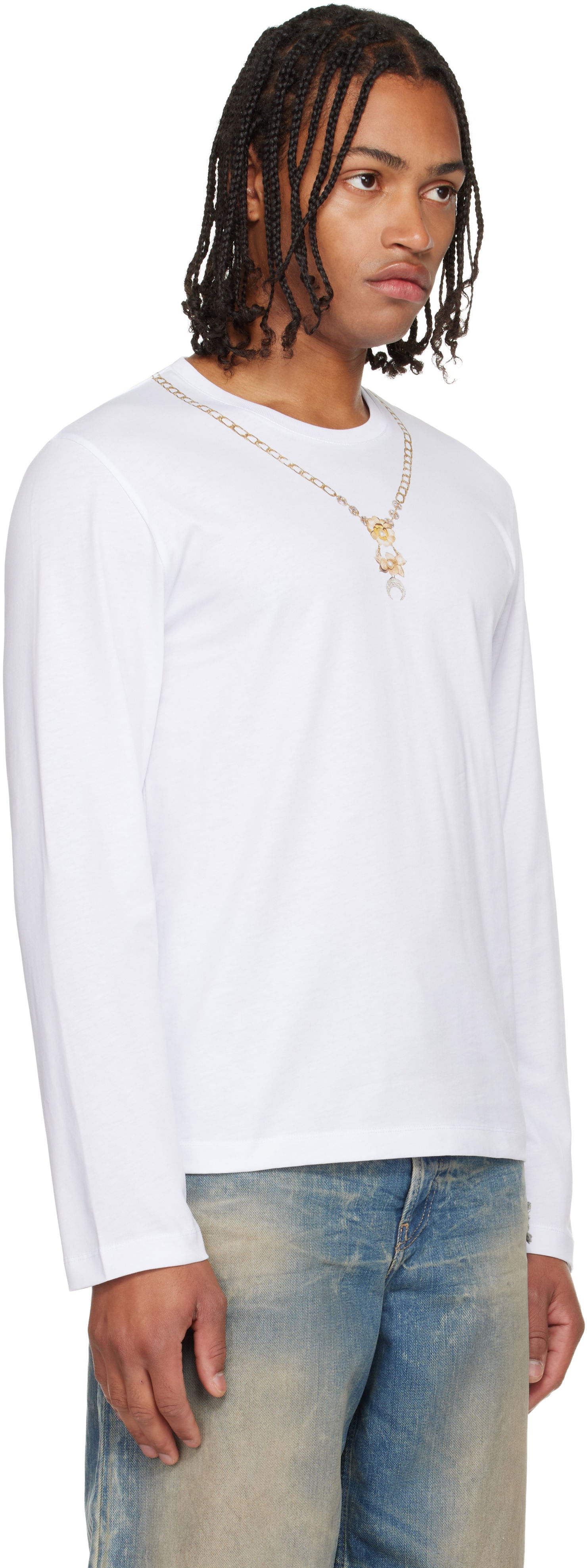 Тениска Marine Serre Marine Serre Trompe L'Œil Jewelry Jersey LS T-Shirt Бяло | MTT076ACJER0092, 1