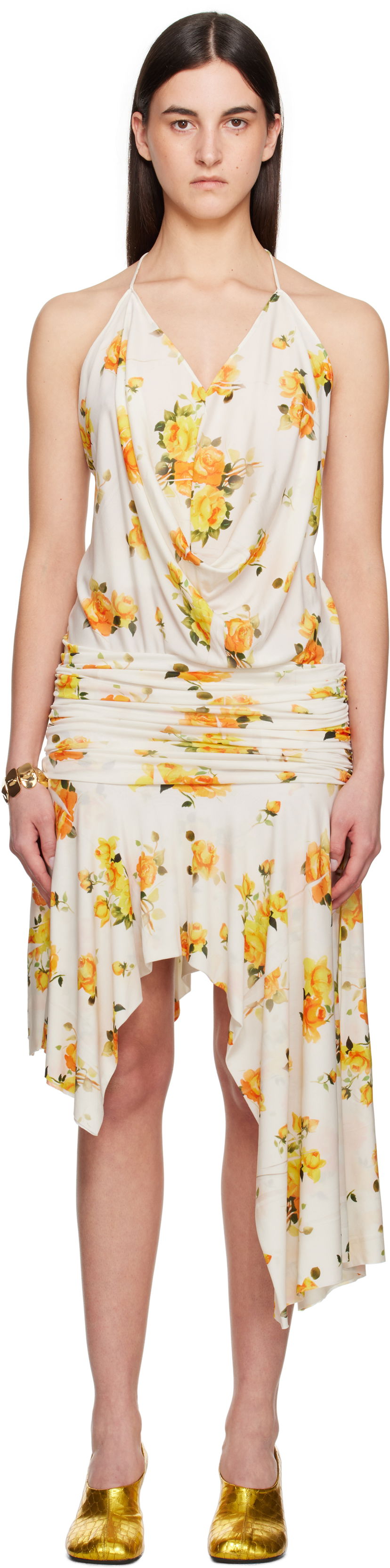 Pокля Acne Studios Acne Studios Strap Floral-Print Midi Dress Жълто | A20789-