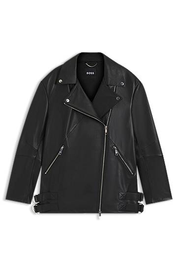 Long biker jacket in nappa leather