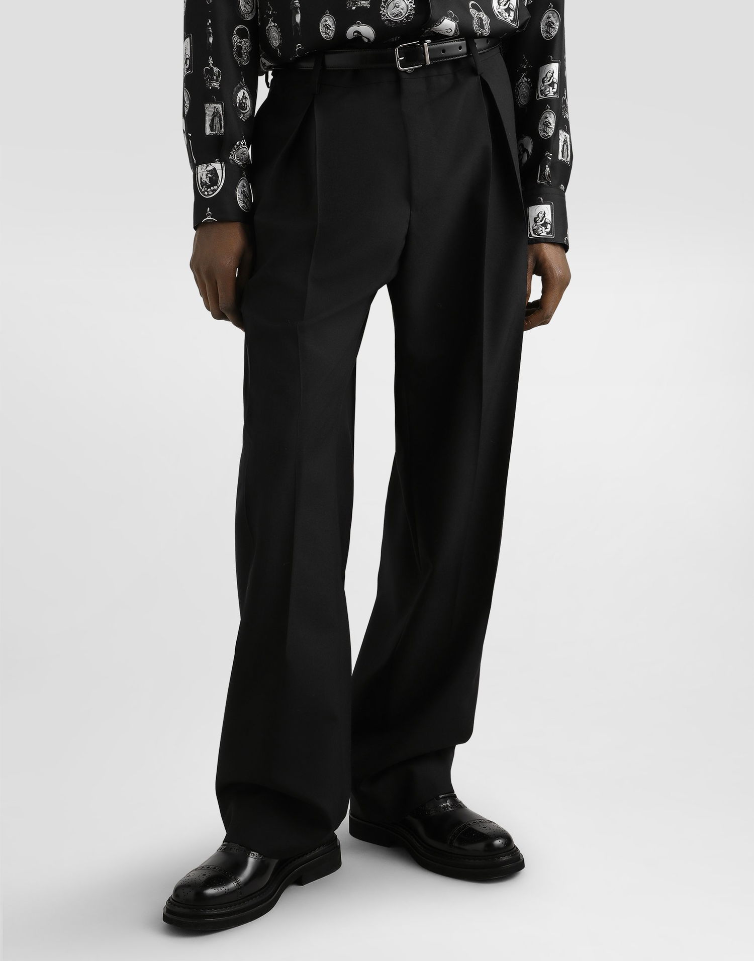 Панталони Dolce & Gabbana Dolce & Gabbana Wool Blend Pleated Trousers Черно | GP149THUMF3N0000, 1