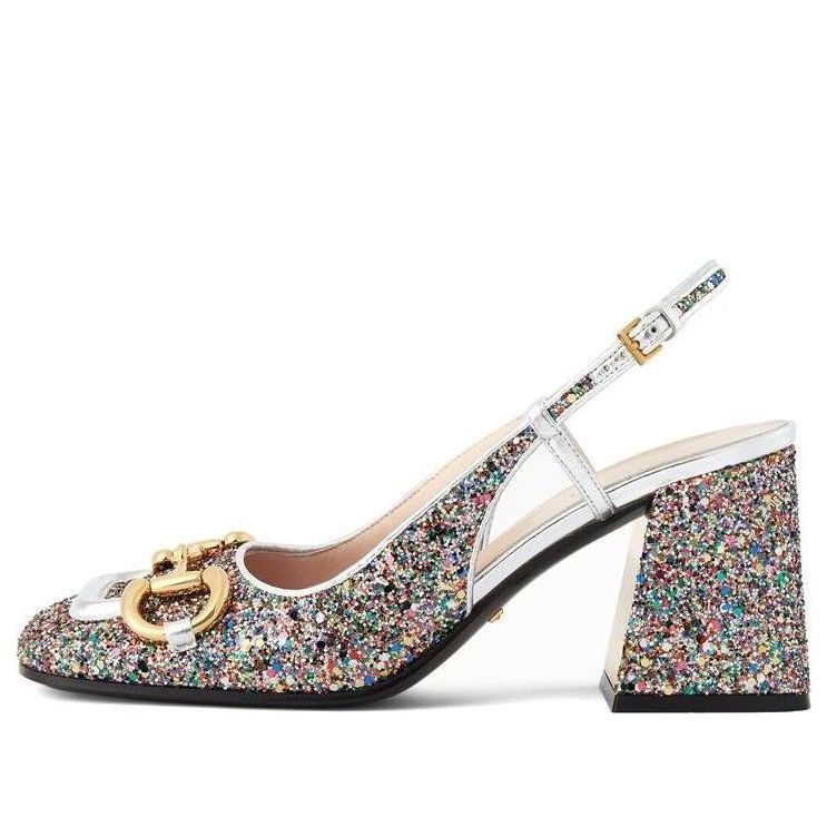 Кецове и обувки Gucci Gucci Lovelight Glitter Slingback Mid-Heel Pumps with Horsebit Многоцветен | 707702-KSP20-8461