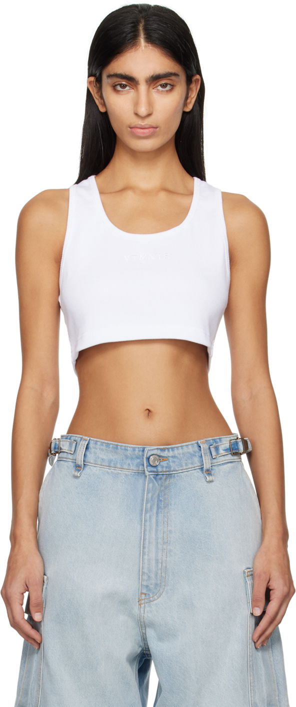 Потник VETEMENTS Embroidered Cropped Tank Top Бяло | VL20TR320W