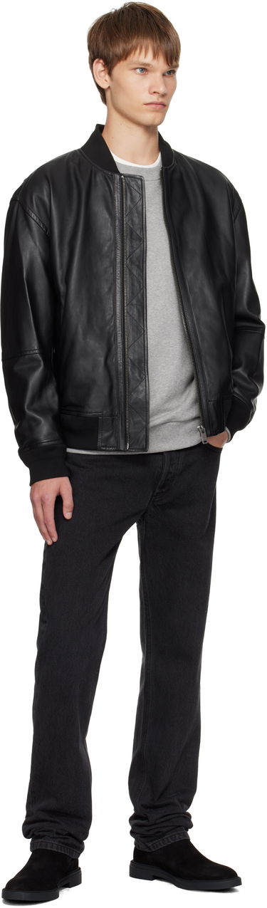 Яке бомбър BOSS Regular-Fit Textured Leather Bomber Jacket Черно | 50547545, 3