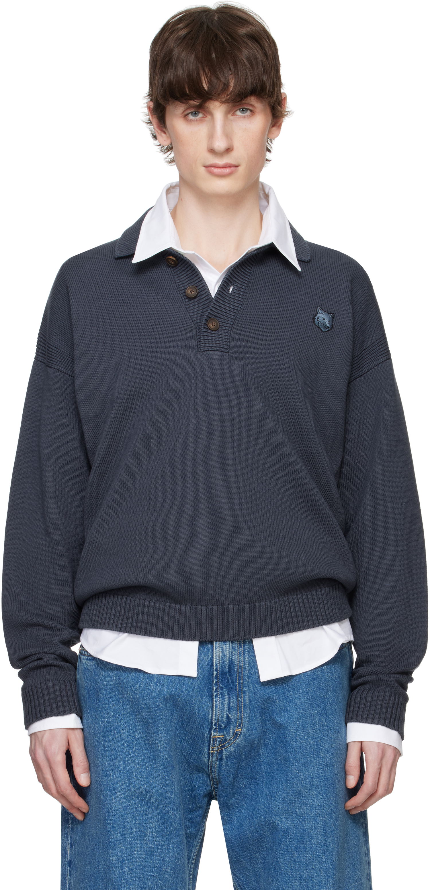 Пуловер MAISON KITSUNÉ Maison Kitsuné Fox Head Patch Comfort Polo Сиво | OM00202KT1099, 0