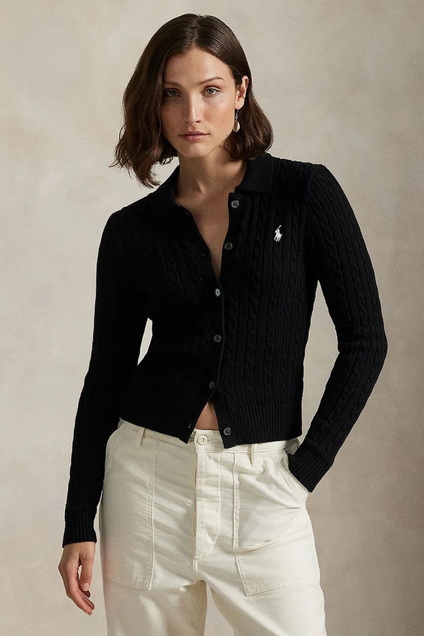 Пуловер Polo by Ralph Lauren Polo Ralph Lauren Cable-Knit Cropped Cardigan Черно | 211971881