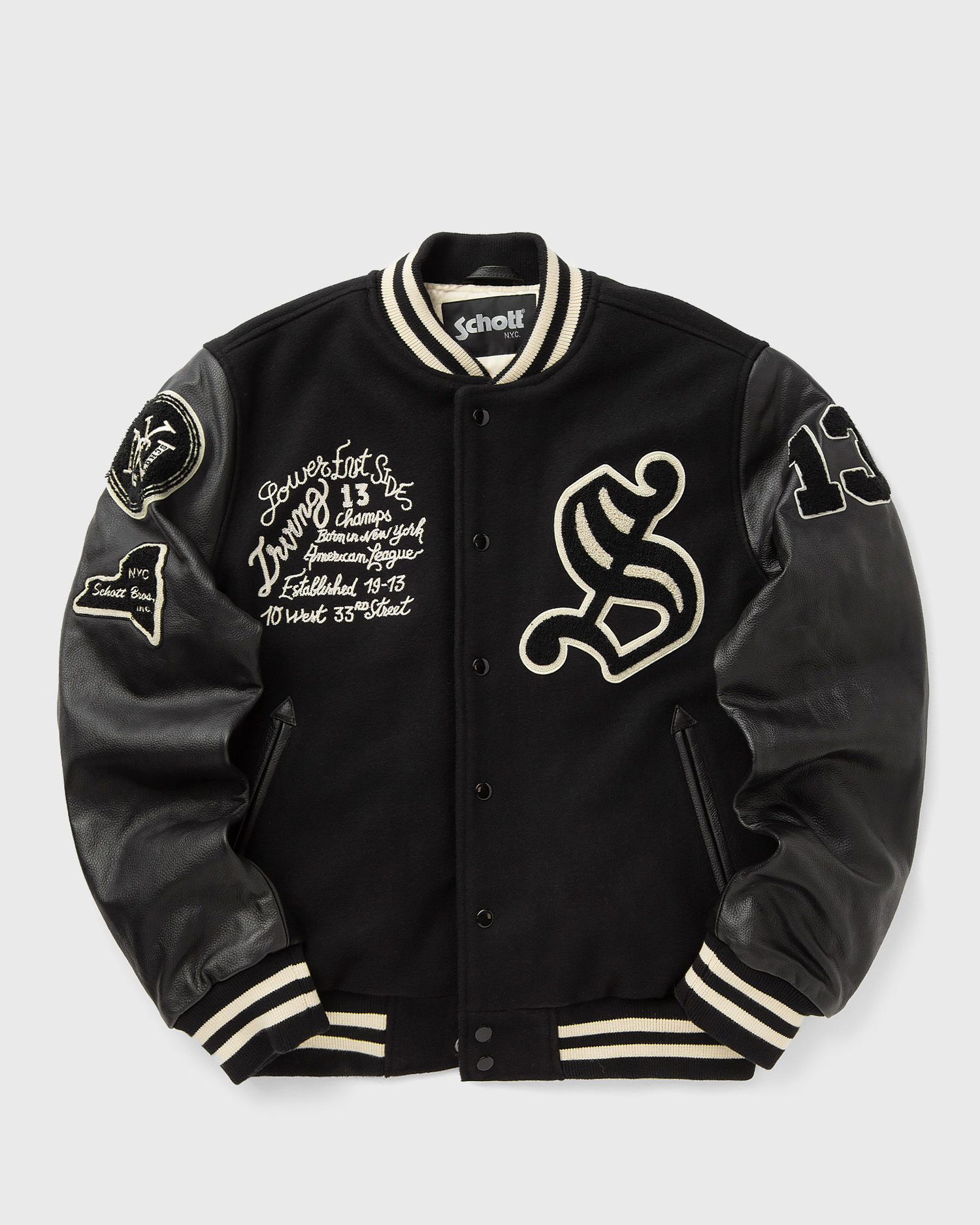 Яке бомбър Schott NYC Varsity Jacket Lower East Side Черно | LCBOWLER-BLACK, 0