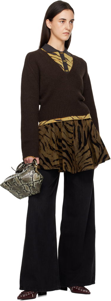 Пуловер GANNI V-Neck Jumper Sweater Кафяво | K2614, 3