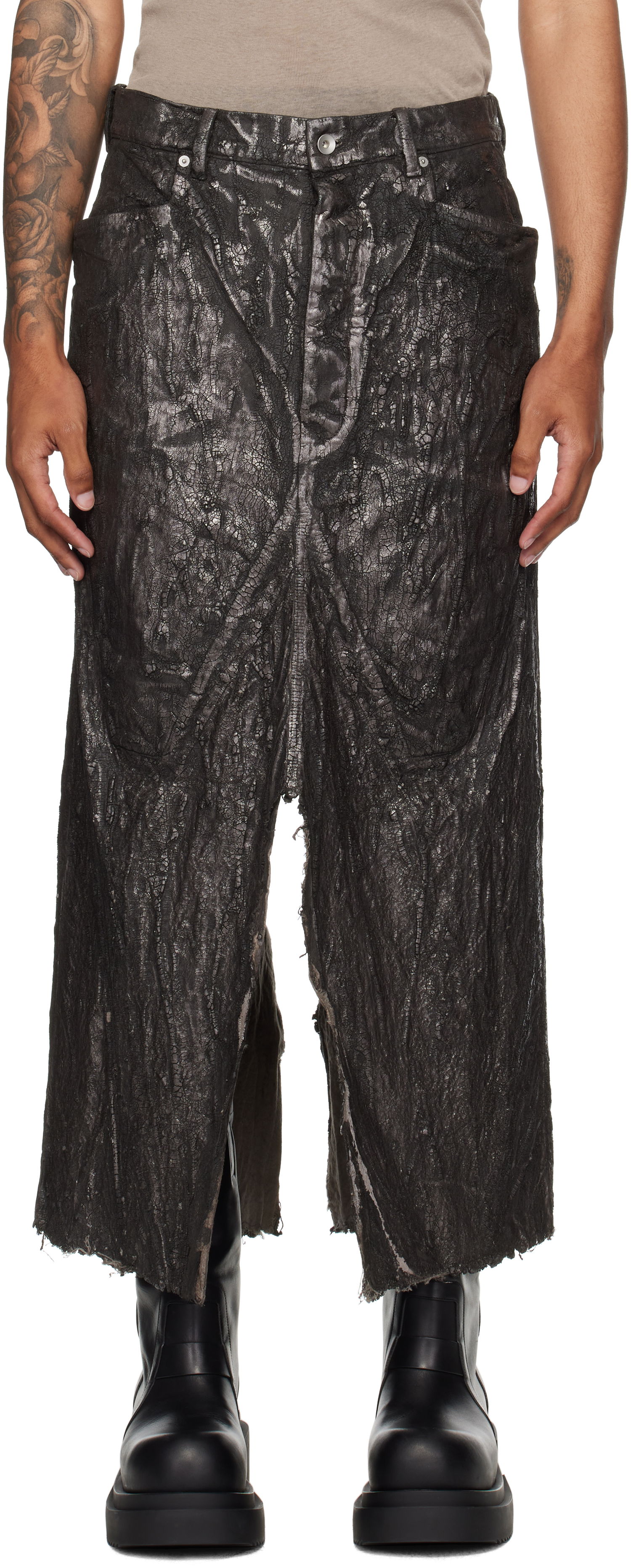 Пола Rick Owens Concordians Long Slivered Denim Skirt Черно | RU02E1330 BZMT, 0