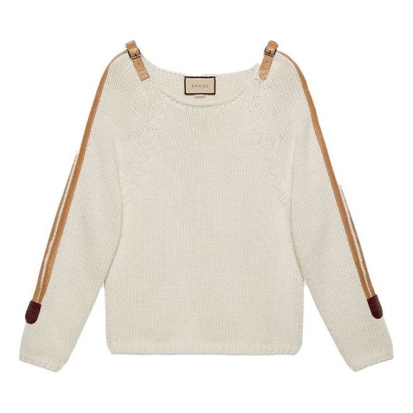 Пуловер Gucci Knit Jumper With Leather Detail Бяло | 683716-XKB4H-9791