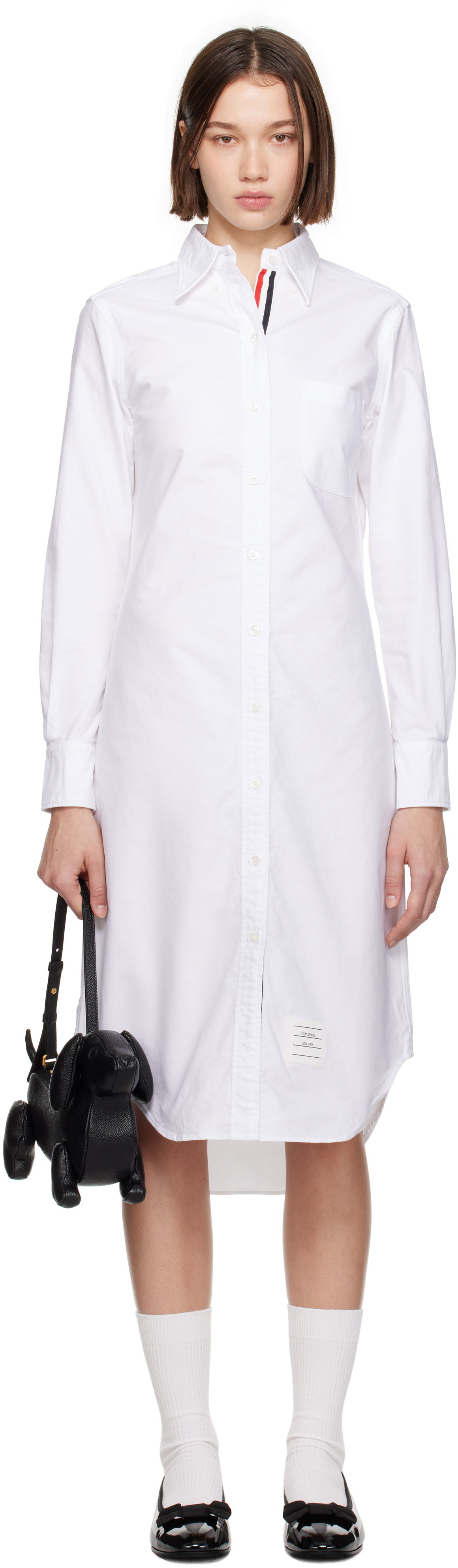 Pокля Thom Browne Oxford Shirt Midi Dress Бяло | FDS001E-F0313, 0