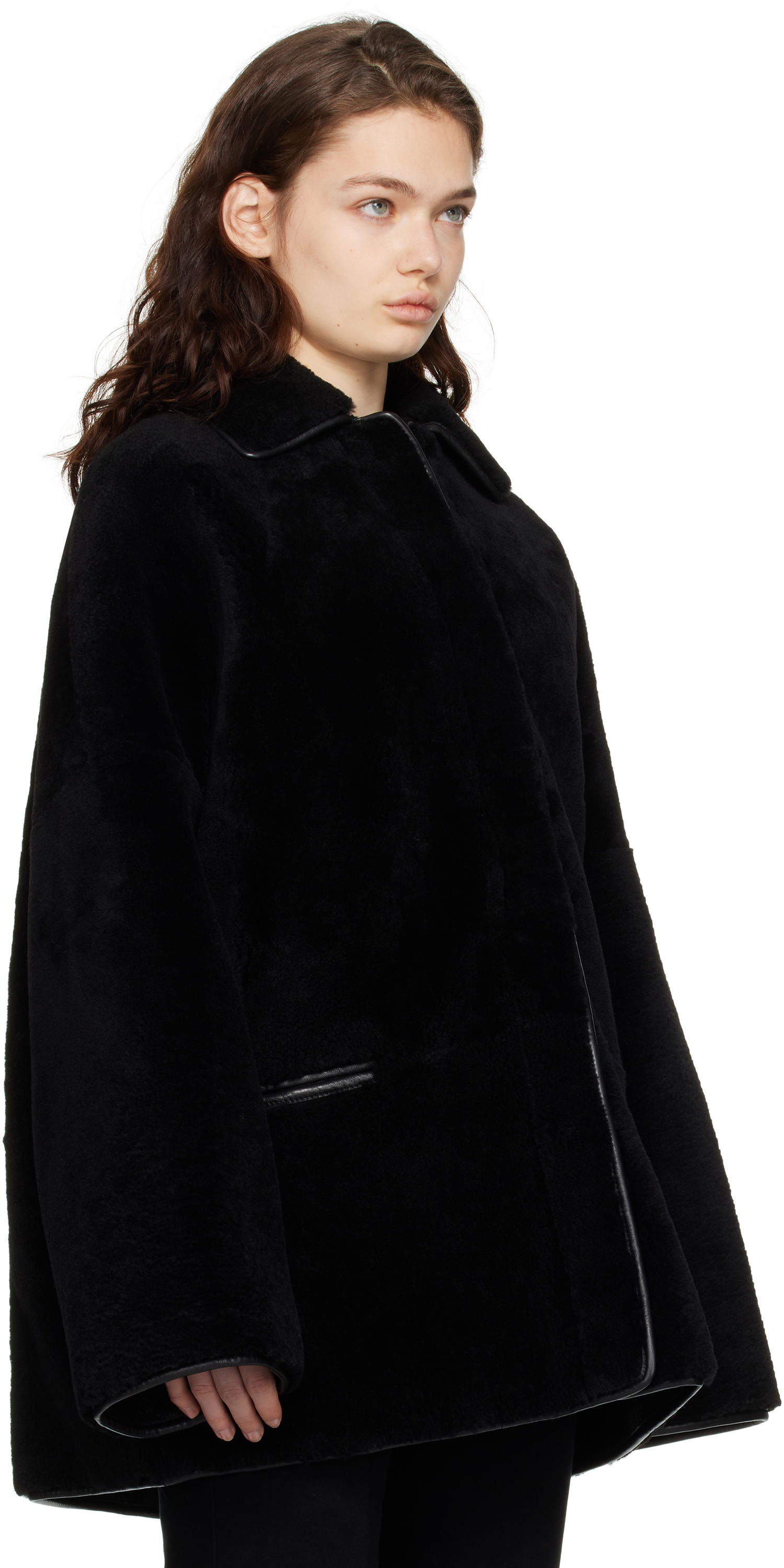 Палта TOTEME TOTEME Teddy Overshirt Shearling Jacket Черно | 244-WRO0135-LE0080, 1