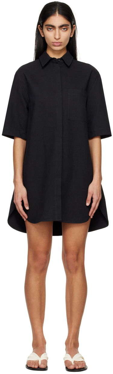 Pокля Loulou de Saison Loulou de Saison Basava Mini Shirt Dress Черно | BASAVA, 0