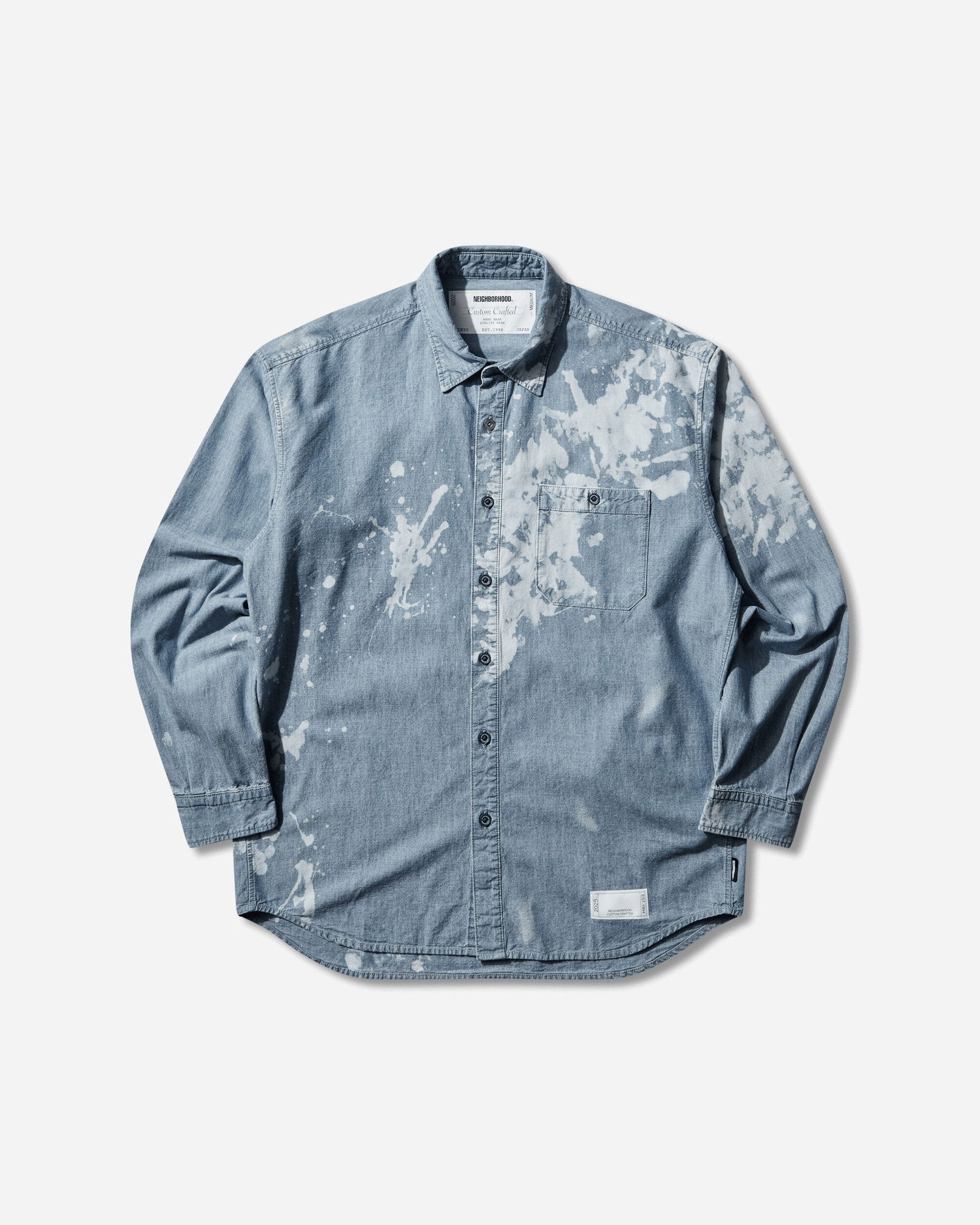 Риза Neighborhood Garment Bleach Chambray Longsleeve Shirt Синьо | 252ARNH-SHM02 INDIGO, 0