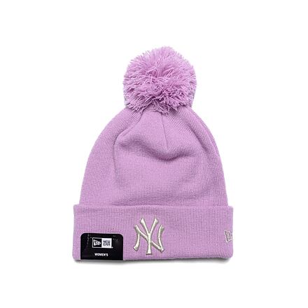 Шапка New Era MLB Womens Metallic Pom Beanie New York Yankees Pastel Purple One Size Розово | 60364280, 0