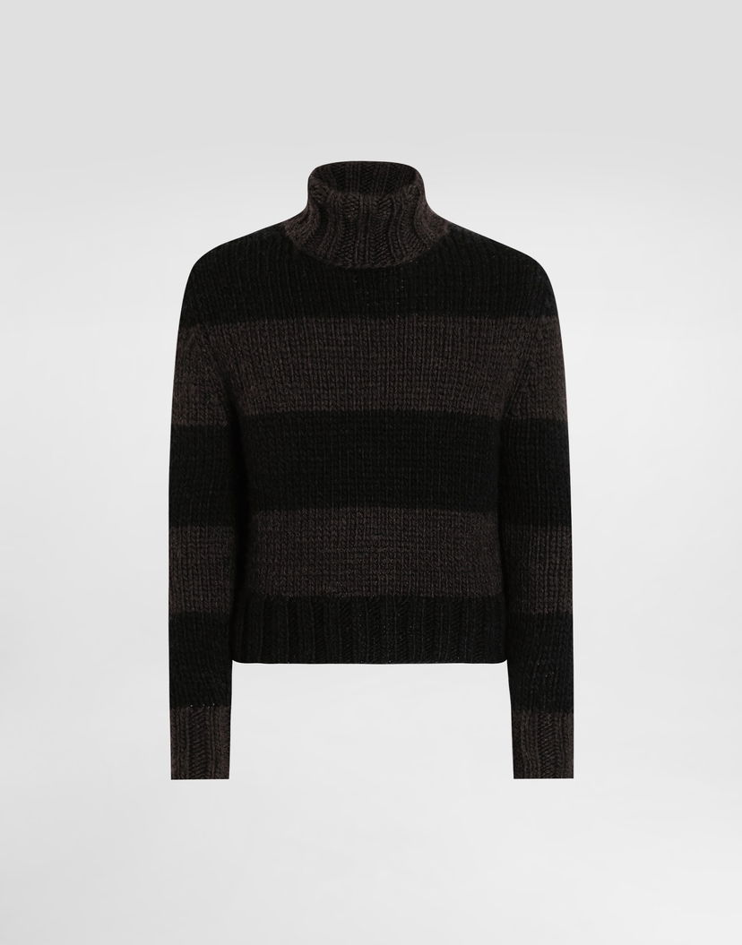 Пуловер Dolce & Gabbana Dolce & Gabbana Wool Blend Striped Turtleneck Sweater Черно | GXW68TJGMBPN9869