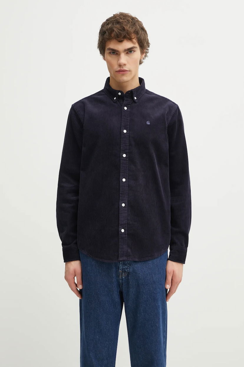 Риза Carhartt WIP Long Sleeve Madison Corduroy Shirt Regular Fit Button-down Collar Тъмно синьо | I029958.0FHXX