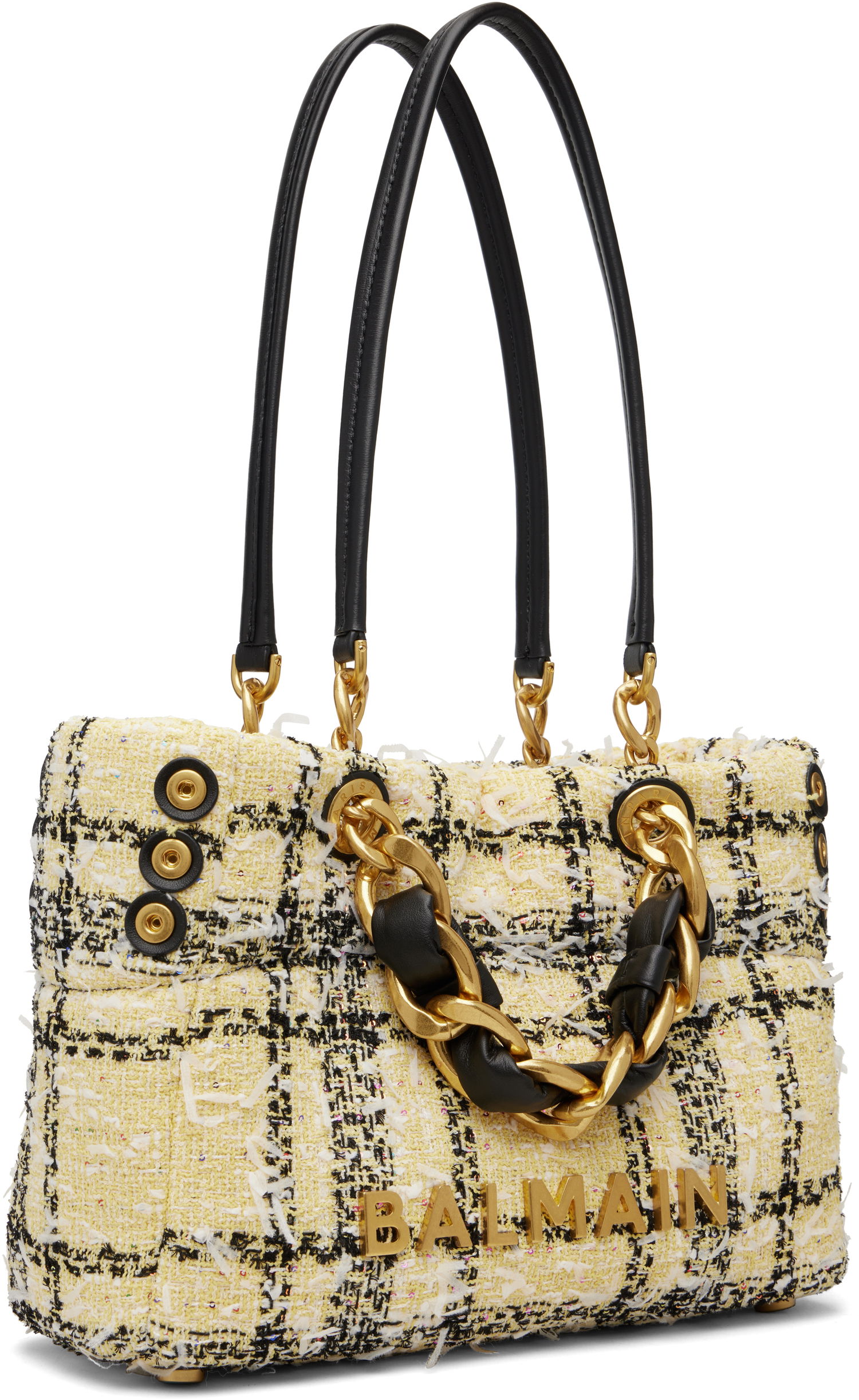 Голяма пазарска чанта Balmain Plaid Tweed Chain-link 1945 Tote Многоцветен | GN1FD871TTWN, 1