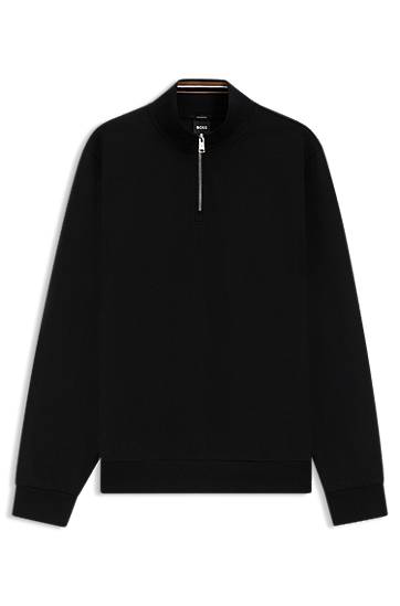 Суитчър BOSS Cotton Blend Zip Neck Sweatshirt Черно | 50543887