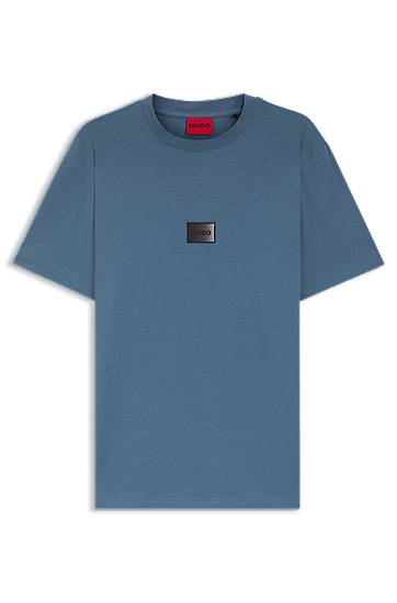 Тениска BOSS Cotton-jersey T-shirt with gradient logo label Синьо | 50553124, 0