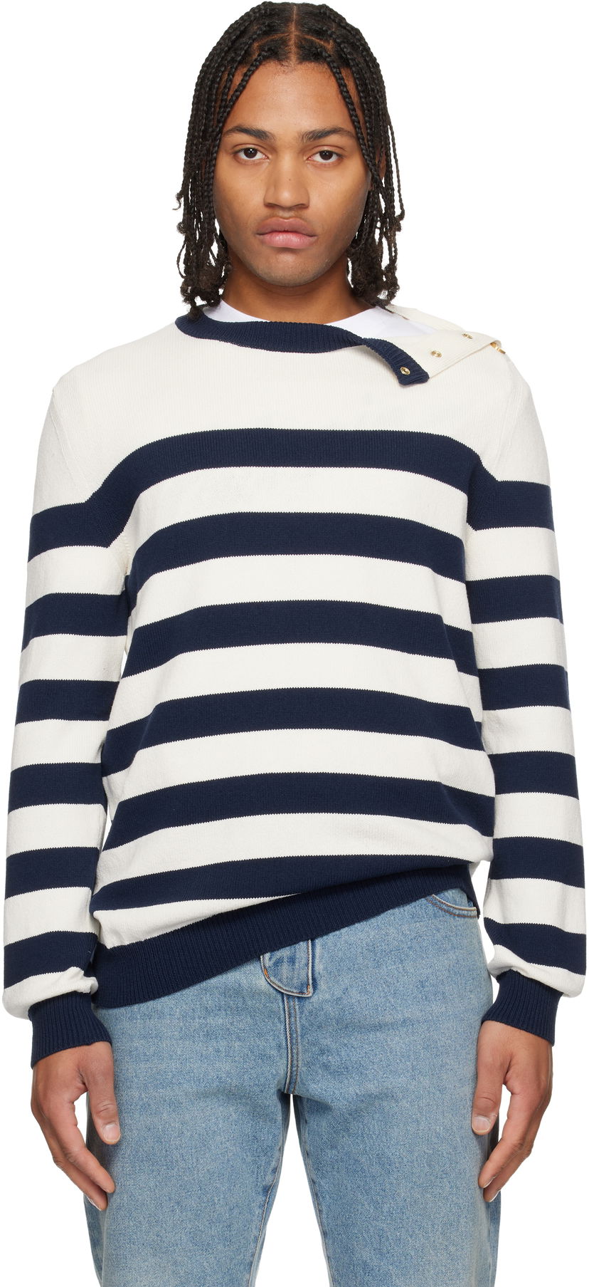 Пуловер Balmain Buttoned Marinière Knit Sweater Многоцветен | FH0KD170KJ19