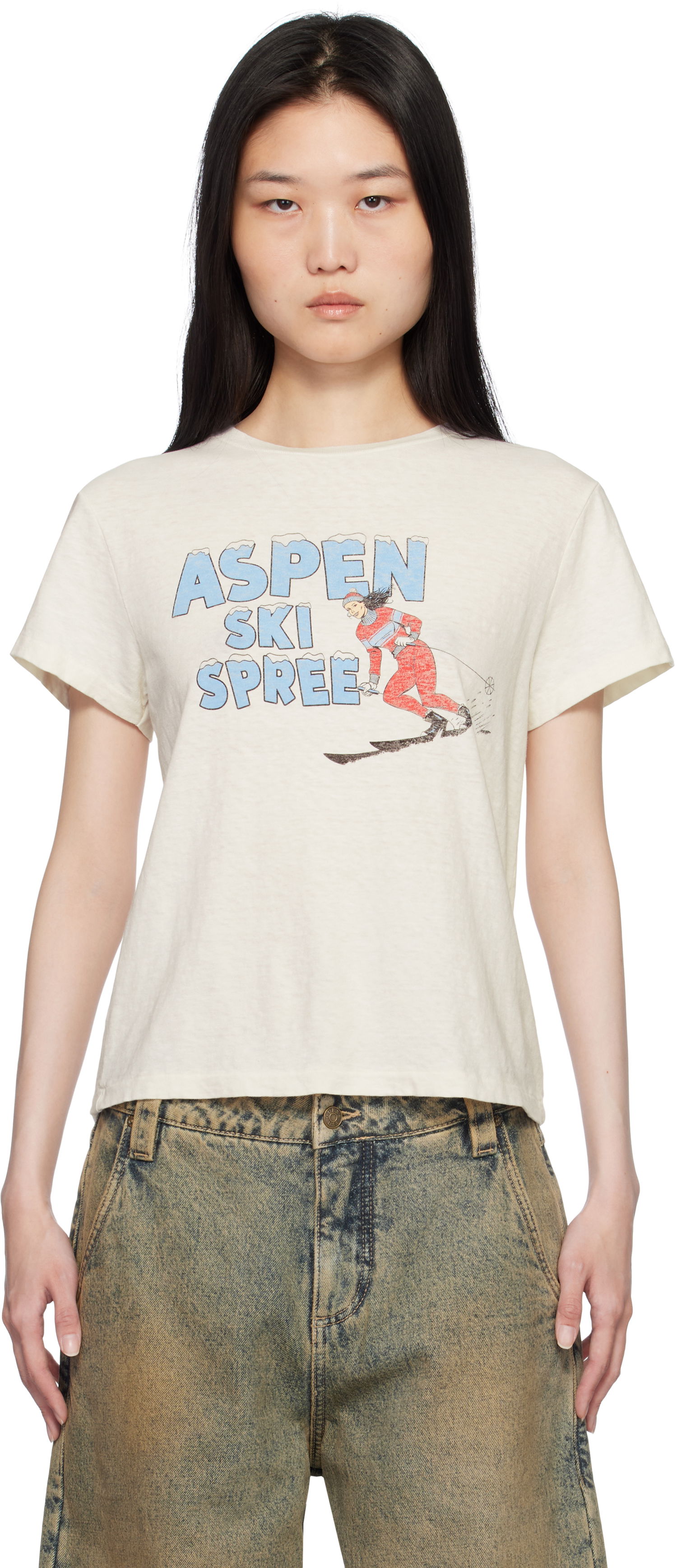 Съкратен топ RE/DONE Classic Ski Spree Graphic T-Shirt Бяло | 024-02WCGT317, 0