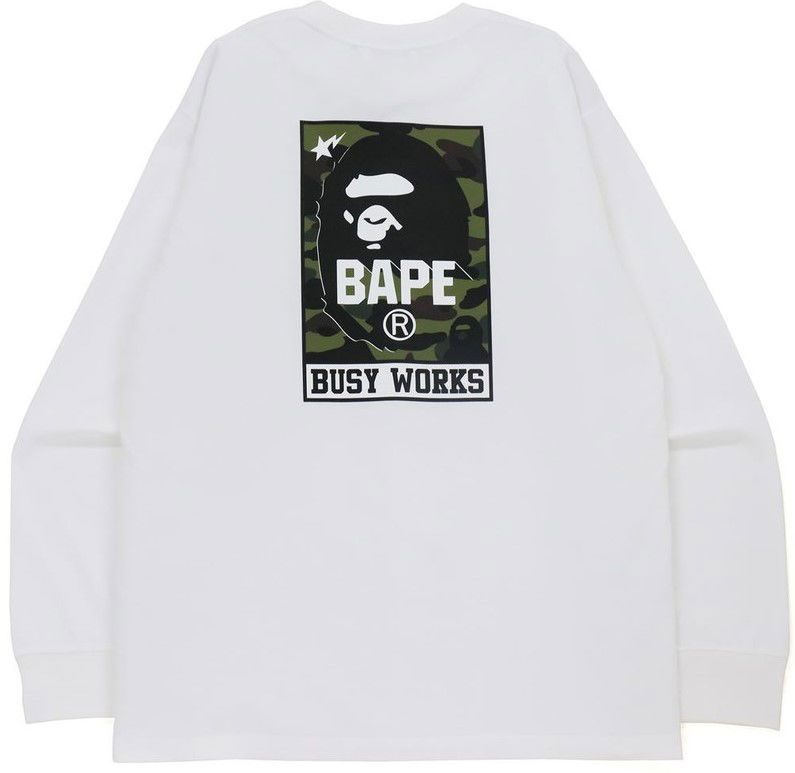 Пуловер BAPE BAPE Busy Works Relaxed Fit Long Sleeve T-Shirt Size: L Бяло | 001LTH701002I, 1