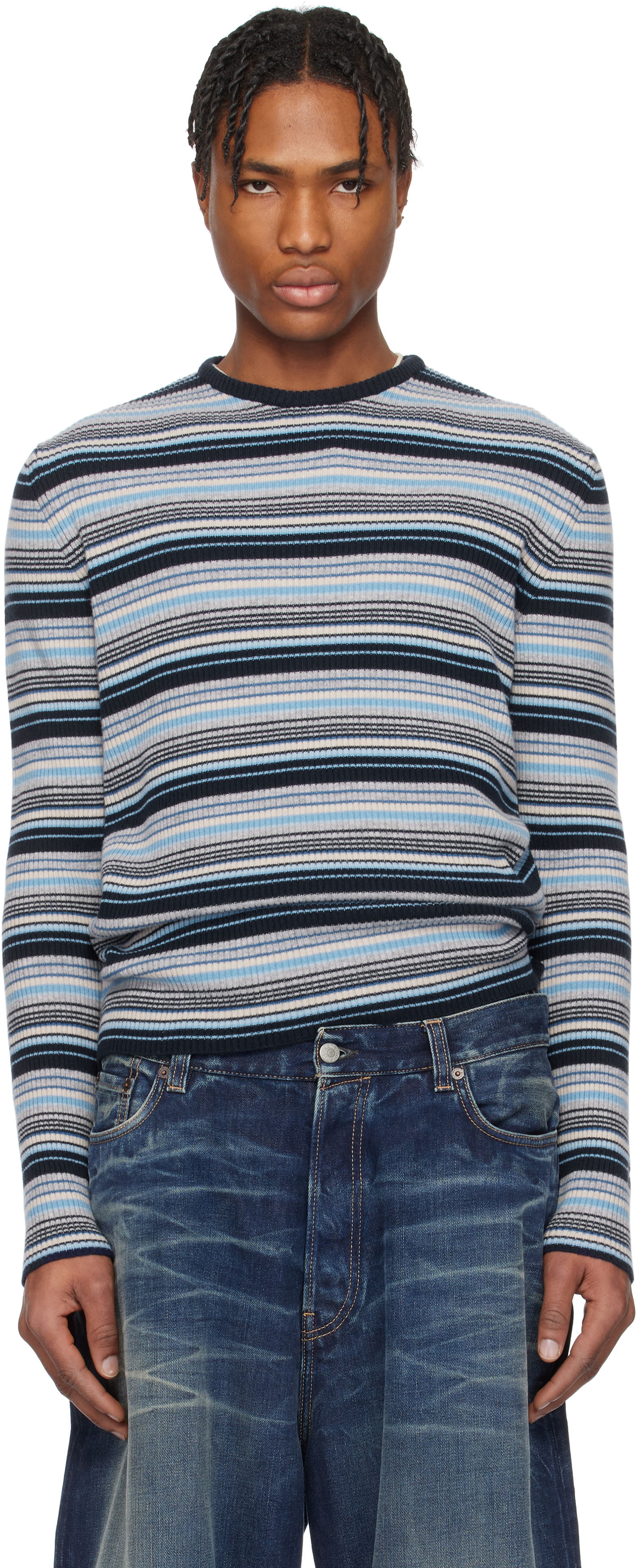 Пуловер ERL ERL Striped Knit Sweater Синьо | ERL10N006, 0