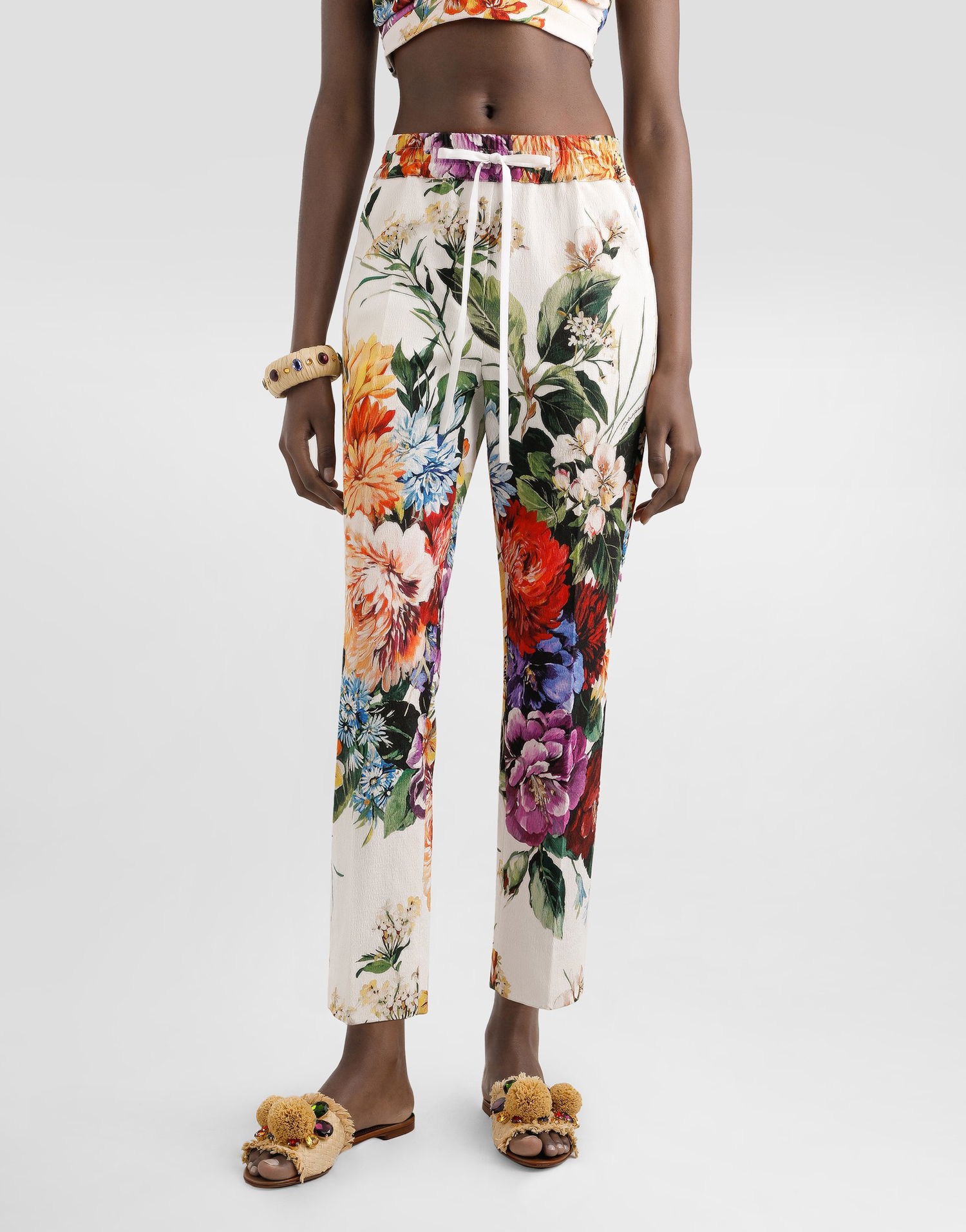 Панталони Dolce & Gabbana Dolce & Gabbana Flower Bouquet-Print Drawstring Trousers Многоцветен | FTDCZTFSRQUHA5PC, 1