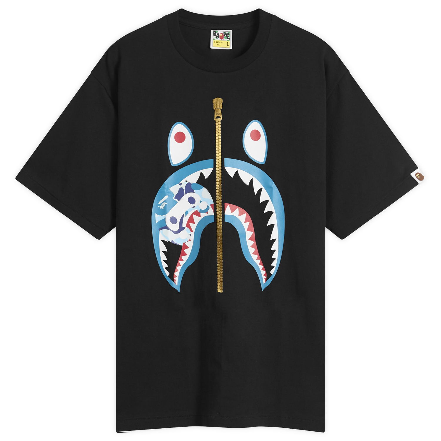 Тениска BAPE Abc Camoilo Shark Graphic Tee, Size Large Черно | 002TEL301003M-BBU, 0