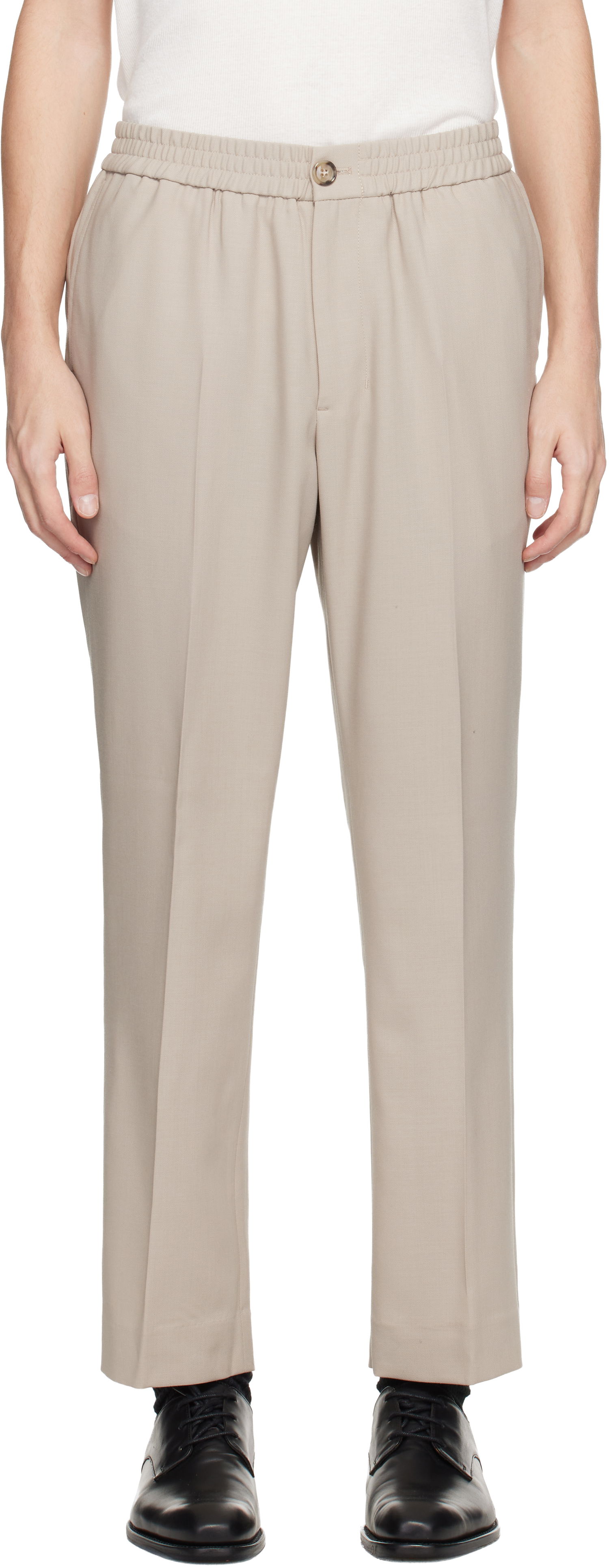 Панталони AMI Wool Elasticated Waist Trousers Бежово | H25HTR226.WV0066, 0