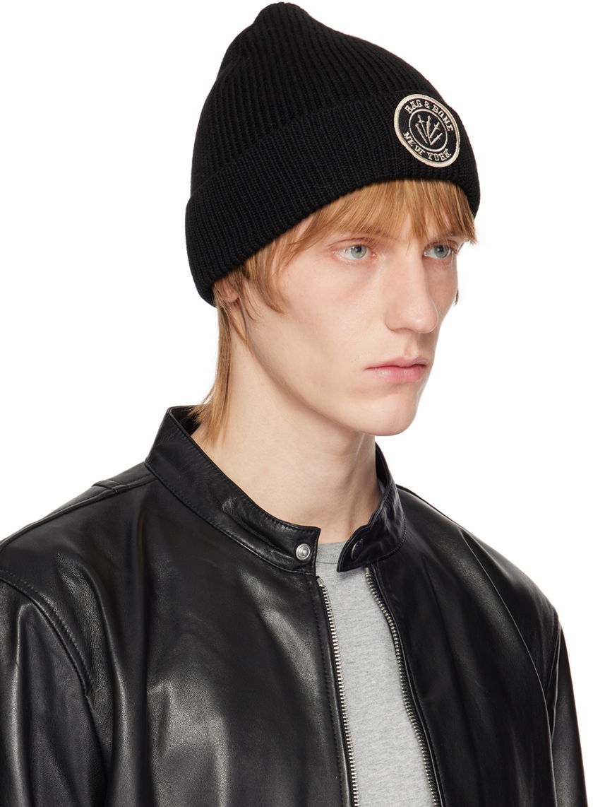 Шапка rag & bone Charlie Logo-Embroidered Wool Beanie Черно | WJK22HS009BV09, 1